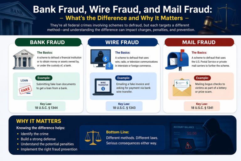 Bank Fraud, Wire Fraud, and Mail Fraud: What’s the Difference and Why It Matters